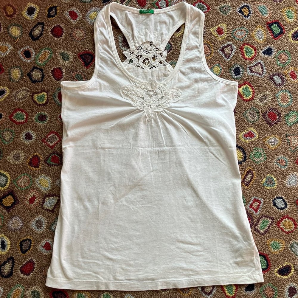 United Colors of Benetton NEW 100% cotton t-back tank with lace neck trim sz M